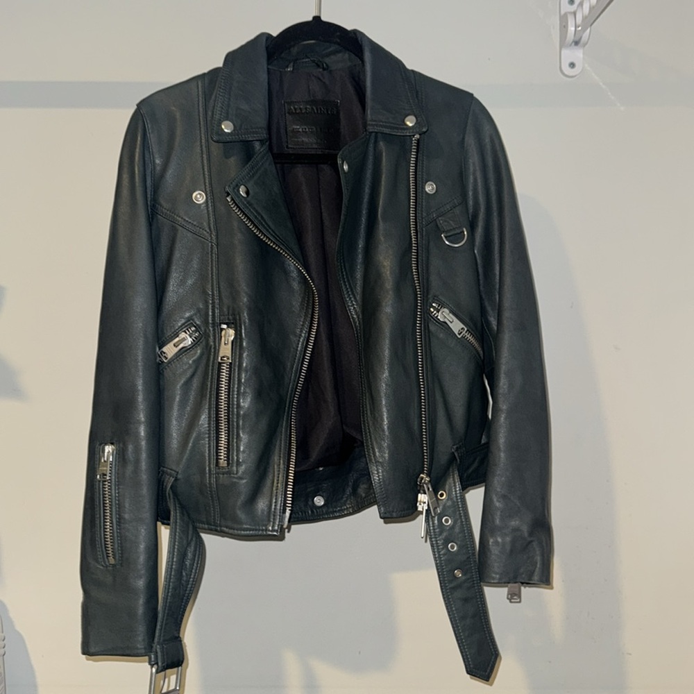 All Saints Dark Green Leather Jacket - Picture 6 of 6